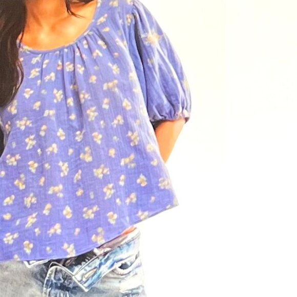 Free People Chloe Mixed Print Back Cutout Top in Indigo Combo (XL) New with Tag - Picture 4 of 10